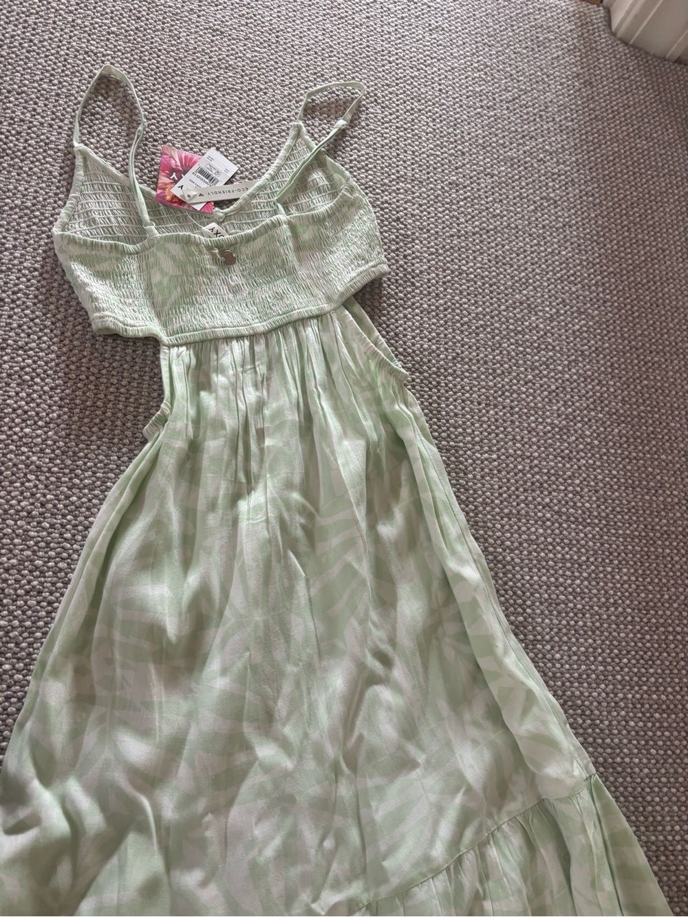 Roxy Light Sage Green Smocked Maxi Dress